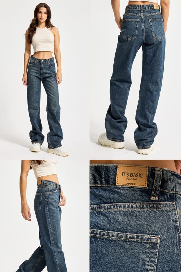 Джинси IT'S BASIC 2478-2w5 8 pantolon straight fit грязно синій