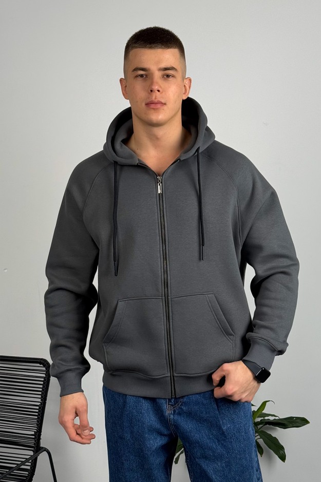 Худі на блискавці GARAGE Oversize Essentials Style Basic з начосом Т.Сірий
