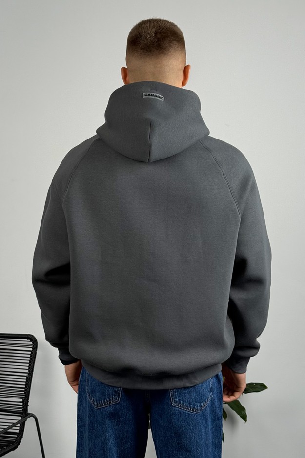 Худі на блискавці GARAGE Oversize Essentials Style Basic з начосом Т.Сірий