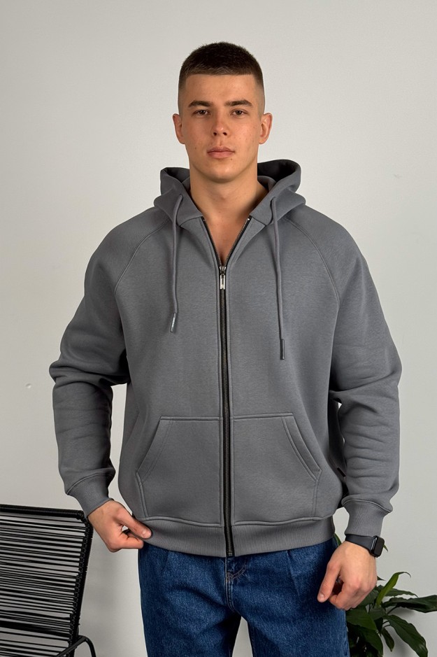 Худі на блискавці GARAGE Oversize Essentials Style Basic з начосом Сірий